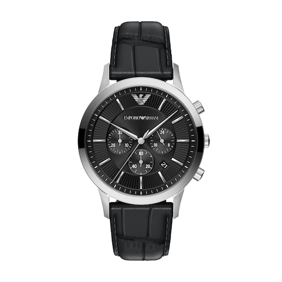 Men's Emporio Armani Archetipo Stainless Steel Chronograph Watch with Black Leather Strap (Model: Ar11820)