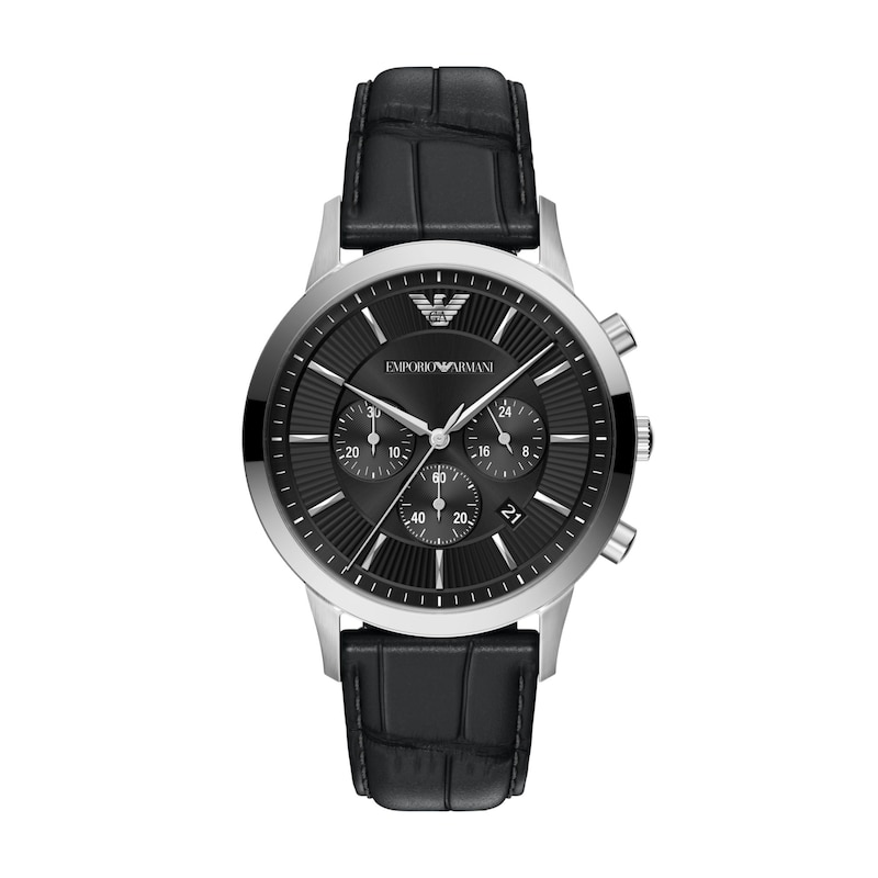 Main Image 1 of Men's Emporio Armani Archetipo Stainless Steel Chronograph Watch with Black Leather Strap (Model: AR11820)