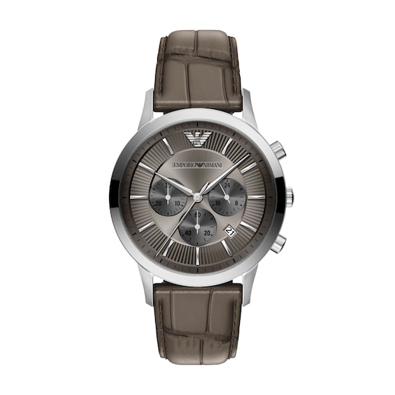 Men's Emporio Armani Archetipo Stainless Steel Chronograph Watch with Gray Leather Strap (Model: Ar11821)
