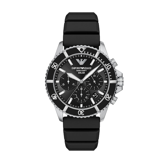 Men's Emporio Armani World Explorer Stainless Steel Chronograph Watch with Black Silicone Strap (Model: AR11830)