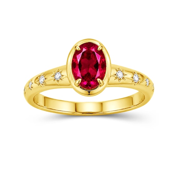 Oval Lab-Created Ruby and Lab-Created Sapphire Star Ring in Sterling Silver with 14K Gold Plate