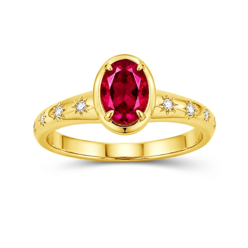 Main Image 1 of Oval Lab-Created Ruby and Lab-Created Sapphire Star Ring in Sterling Silver with 14K Gold Plate