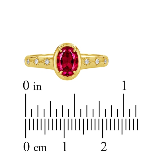 Oval Lab-Created Ruby and Lab-Created Sapphire Star Ring in Sterling Silver with 14K Gold Plate