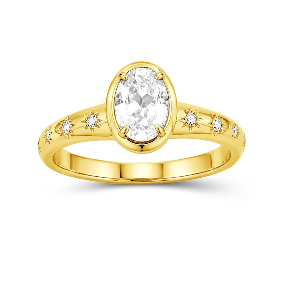 Oval White Lab-Created Sapphire Star Ring in Sterling Silver with 14K Gold Plate