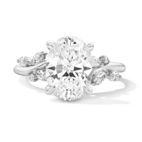 3 3/8 CT. T.w. Oval Certified Lab-Grown Diamond Floral Engagement Ring in 14K White Gold (F/Vs2)