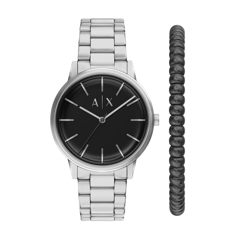 Main Image 1 of Men's Armani Exchange Stainless Steel Watch and Black IP Bracelet Gift Set (Model: AX7182SET)