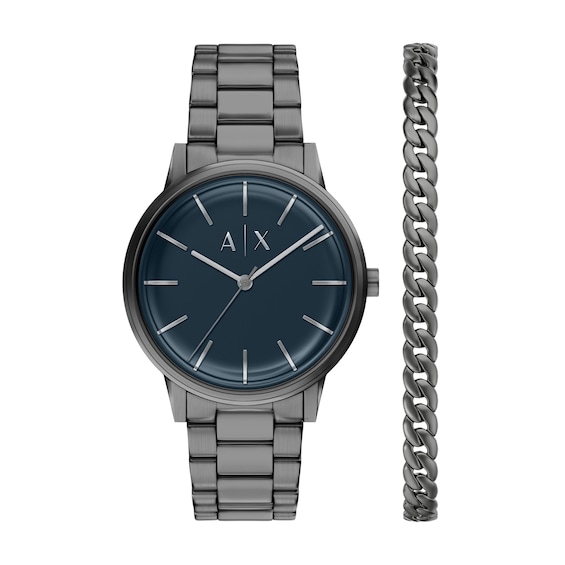 Men's Armani Exchange Gunmetal Gray IP Stainless Steel Watch Gift Set (Model: AX7183SET)