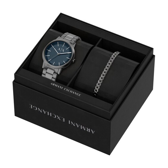 Men's Armani Exchange Gunmetal Gray IP Stainless Steel Watch Gift Set (Model: Ax7183Set)