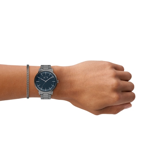 Men's Armani Exchange Gunmetal Gray IP Stainless Steel Watch Gift Set (Model: Ax7183Set)