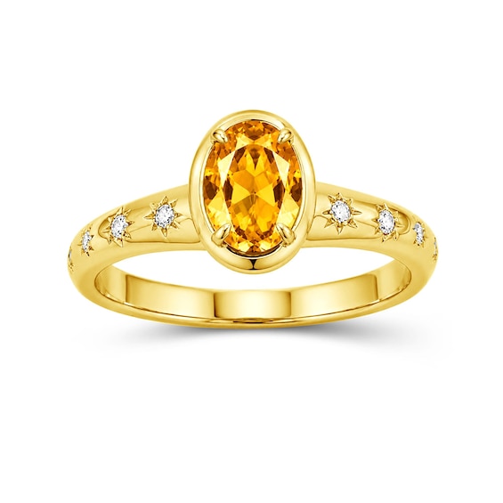 Oval Citrine and Lab-Created Sapphire Star Ring in Sterling Silver with 14K Yellow Gold Plate