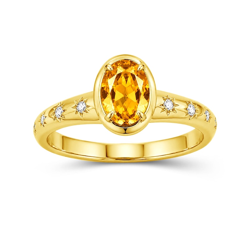 Main Image 1 of Oval Citrine and Lab-Created Sapphire Star Ring in Sterling Silver with 14K Yellow Gold Plate