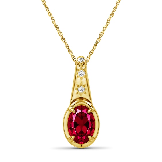 Oval Lab-Created Ruby and Lab-Created Sapphire Star Necklace in Sterling Silver with 14K Gold Plate - 18"
