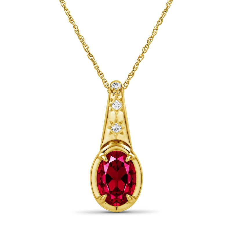 Main Image 1 of Oval Lab-Created Ruby and Lab-Created Sapphire Star Necklace in Sterling Silver with 14K Gold Plate - 18"