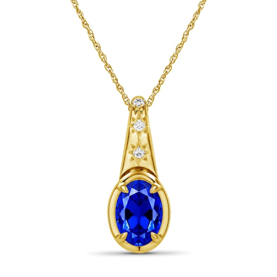 Oval Blue and White Lab-Created Sapphire Star Necklace in Sterling Silver with 14K Gold Plate - 18"