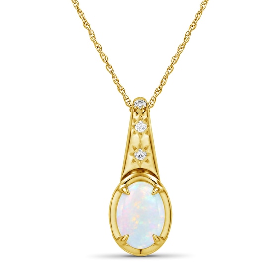 Oval Lab-Created Opal and Lab-Created Sapphire Star Necklace in Sterling Silver with 14K Gold Plate - 18"