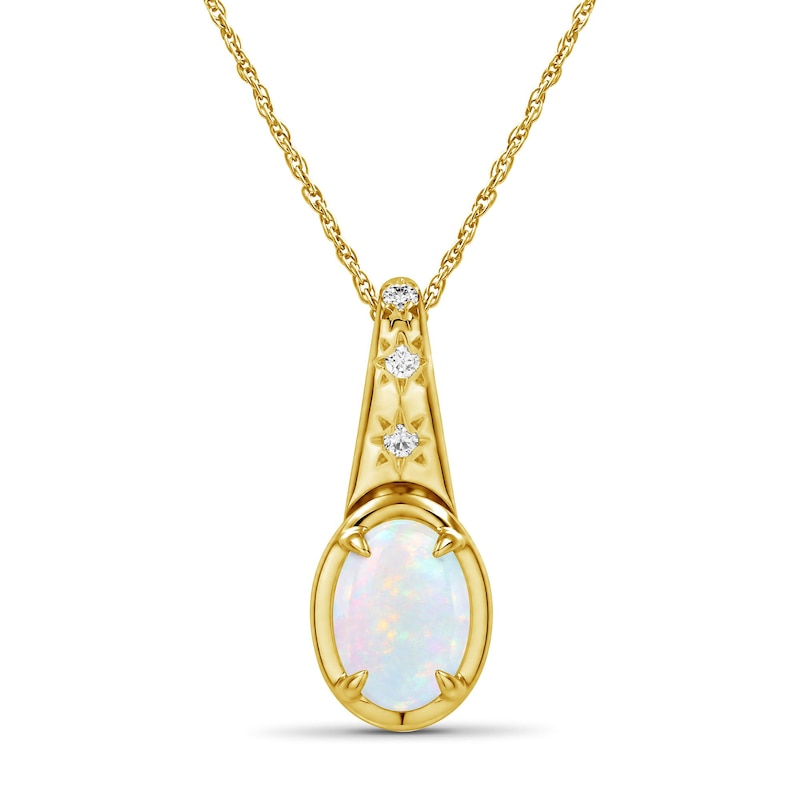 Main Image 1 of Oval Lab-Created Opal and Lab-Created Sapphire Star Necklace in Sterling Silver with 14K Gold Plate - 18"