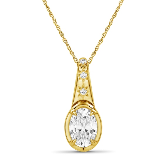Oval White Lab-Created Sapphire Star Necklace in Sterling Silver with 14K Gold Plate - 18"
