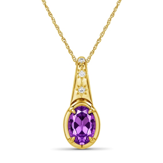 Oval Amethyst and Lab-Created Sapphire Star Necklace in Sterling Silver with 14K Gold Plate - 18"
