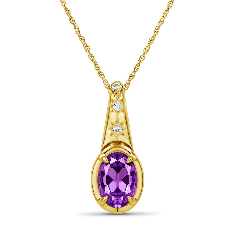 Main Image 1 of Oval Amethyst and Lab-Created Sapphire Star Necklace in Sterling Silver with 14K Gold Plate - 18"