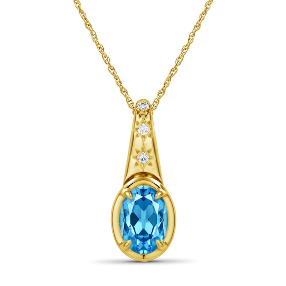 Oval Blue Topaz and Lab-Created Sapphire Star Necklace in Sterling Silver with 14K Gold Plate - 18"