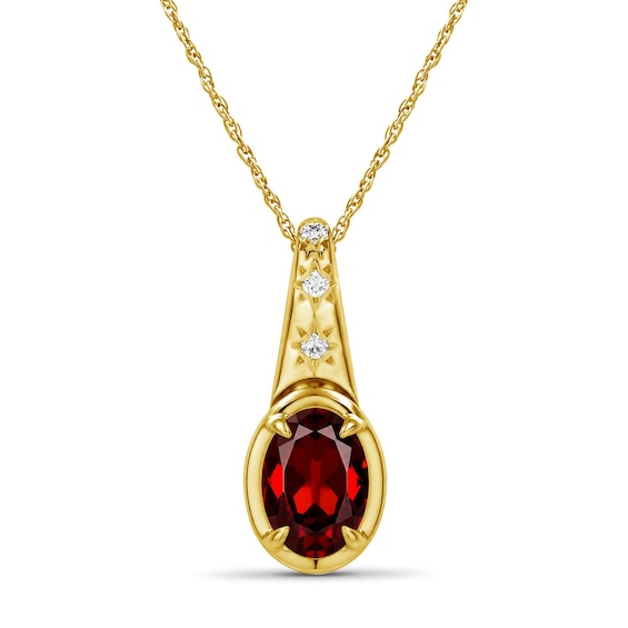 Oval Garnet and Lab-Created Sapphire Star Necklace in Sterling Silver with 14K Gold Plate - 18"