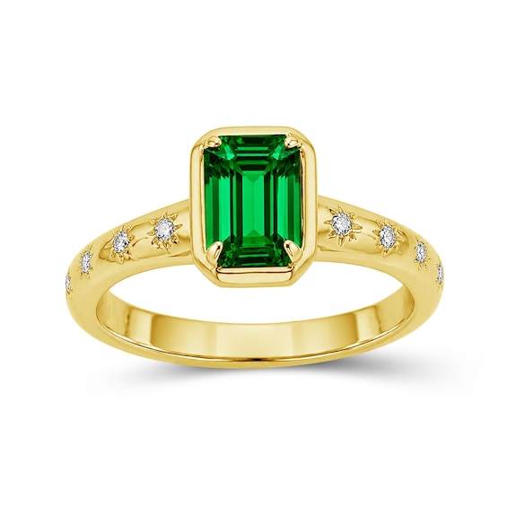 Emerald-Cut Lab-Created Emerald and Lab-Created Sapphire Star Ring in Sterling Silver with 14K Gold Plate