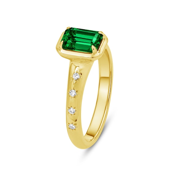 Emerald-Cut Lab-Created Emerald and Lab-Created Sapphire Star Ring in Sterling Silver with 14K Gold Plate