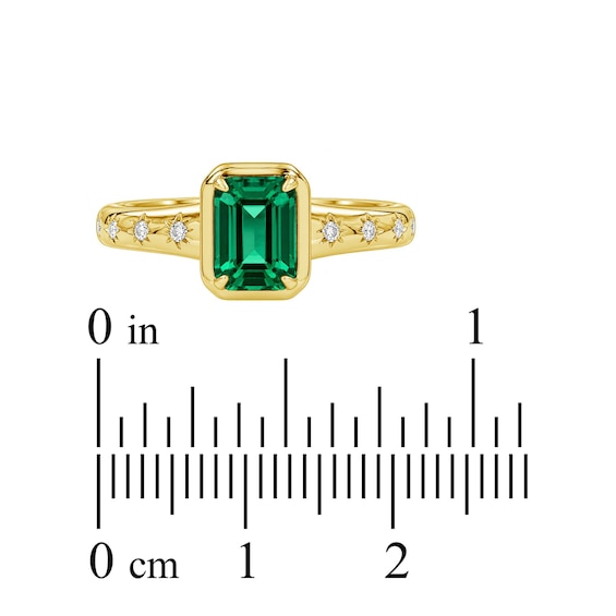 Emerald-Cut Lab-Created Emerald and Lab-Created Sapphire Star Ring in Sterling Silver with 14K Gold Plate