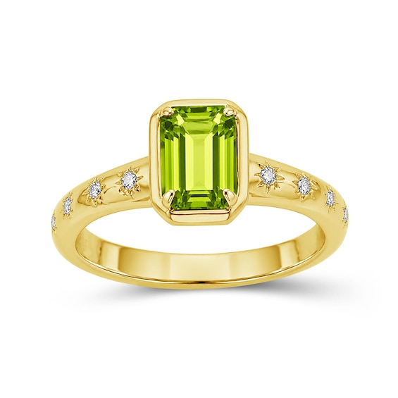 Emerald-Cut Peridot and Lab-Created Sapphire Star Ring in Sterling Silver with 14K Gold Plate