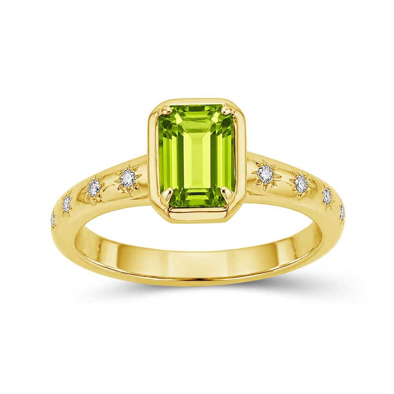 Main Image 1 of Emerald-Cut Peridot and Lab-Created Sapphire Star Ring in Sterling Silver with 14K Gold Plate