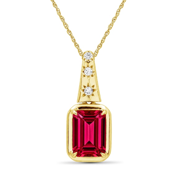 Emerald-Cut Lab-Created Ruby and Lab-Created Sapphire Star Necklace in Sterling Silver with 14K Gold Plate - 18"