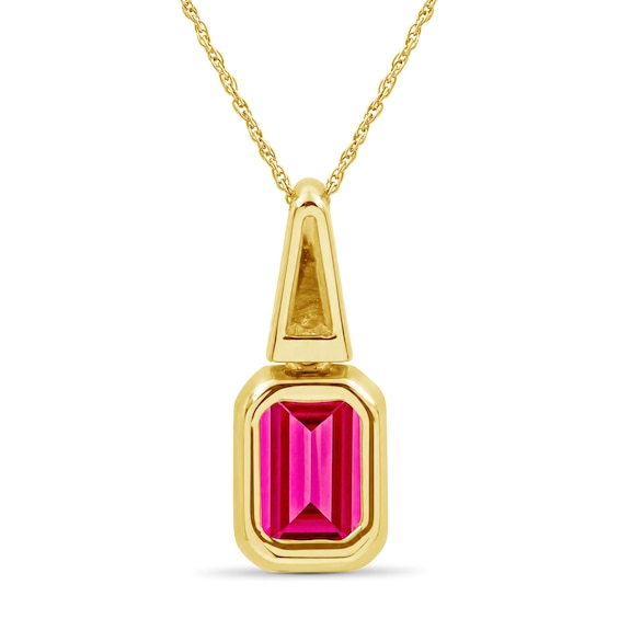 Emerald-Cut Lab-Created Ruby and Lab-Created Sapphire Star Necklace in Sterling Silver with 14K Gold Plate - 18"