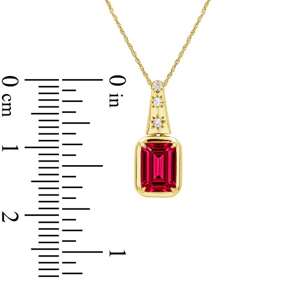 Emerald-Cut Lab-Created Ruby and Lab-Created Sapphire Star Necklace in Sterling Silver with 14K Gold Plate - 18"