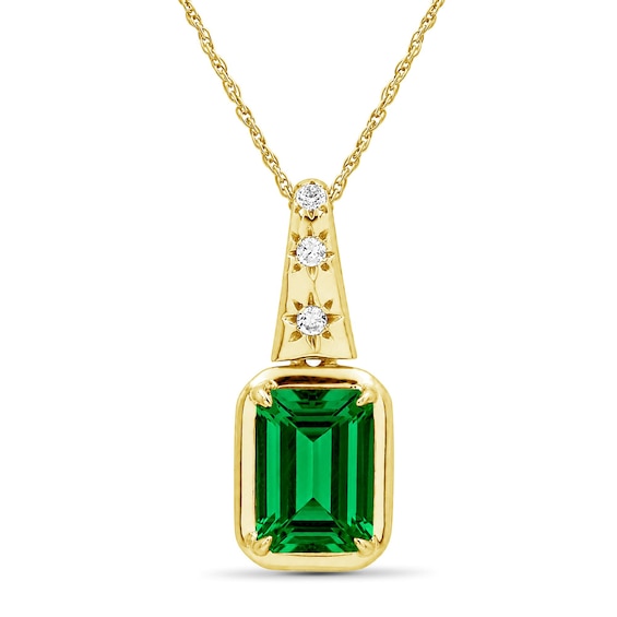 Emerald-Cut Lab-Created Emerald and Lab-Created Sapphire Star Necklace in Sterling Silver with 14K Gold Plate - 18"