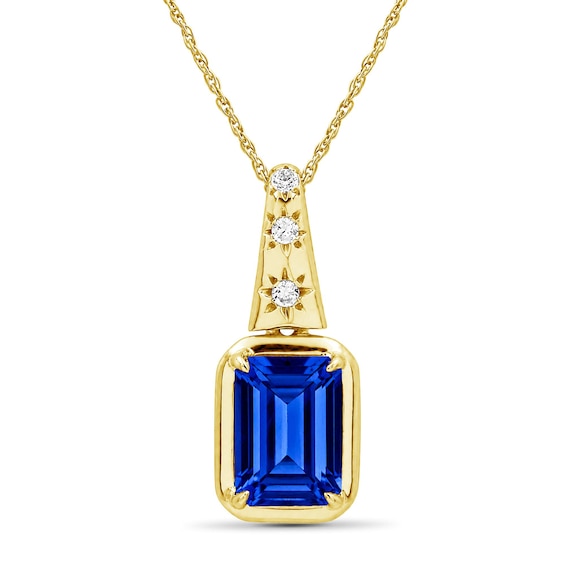 Emerald-Cut Blue and White Lab-Created Sapphire Star Necklace in Sterling Silver with 14K Gold Plate - 18"