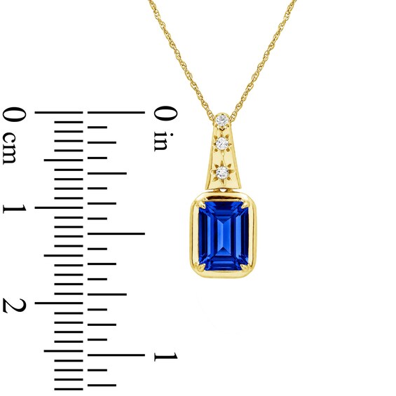 Emerald-Cut Blue and White Lab-Created Sapphire Star Necklace in Sterling Silver with 14K Gold Plate - 18"