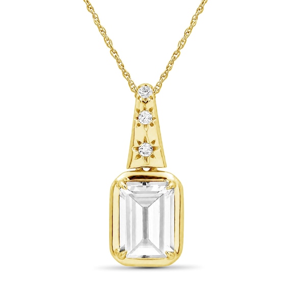 Emerald-Cut White Lab-Created Sapphire Star Necklace in Sterling Silver with 14K Gold Plate - 18"