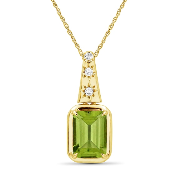 Emerald-Cut Peridot and Lab-Created Sapphire Star Necklace in Sterling Silver with 14K Gold Plate - 18"