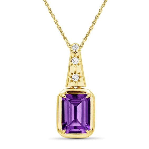 Emerald-Cut Amethyst and Lab-Created Sapphire Star Necklace in Sterling Silver with 14K Gold Plate - 18"