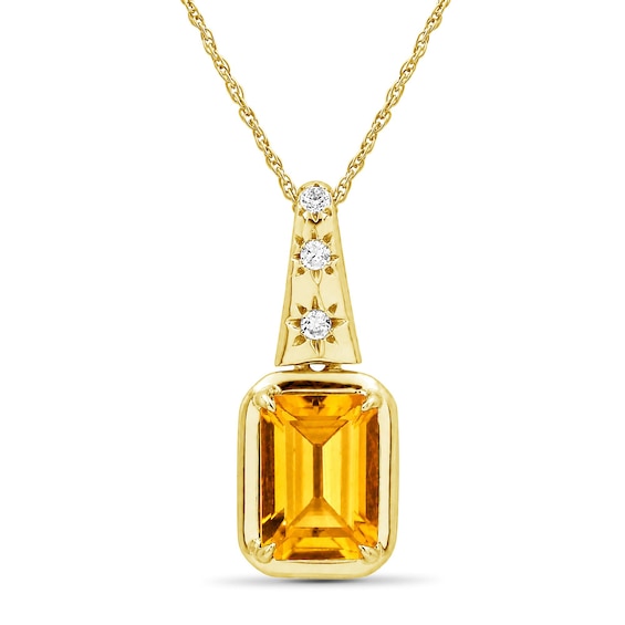 Emerald-Cut Citrine and Lab-Created Sapphire Star Necklace in Sterling Silver with 14K Gold Plate - 18"
