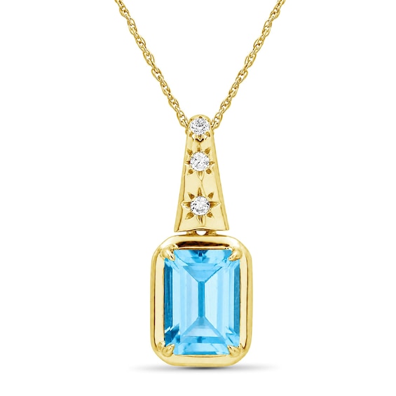 Emerald-Cut Blue Topaz and Lab-Created Sapphire Star Necklace in Sterling Silver with 14K Gold Plate - 18"