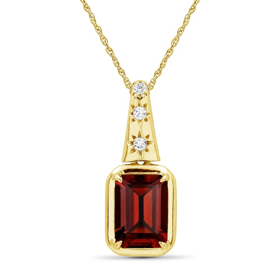 Emerald-Cut Garnet and Lab-Created Sapphire Star Necklace in Sterling Silver with 14K Gold Plate - 18"