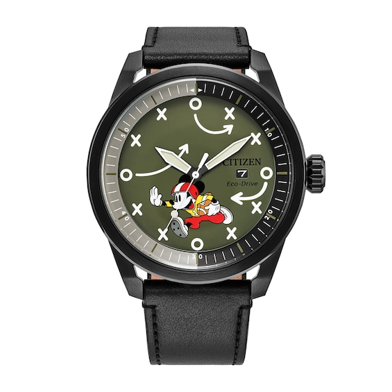 Men's Citizen Eco-Drive® Disney Mickey Mouse Football Black IP Stainless Steel Watch (Model: Aw1739-02W)