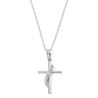 1/20 CT. T.W. Diamond Draped Cross Necklace in Sterling Silver - 18"