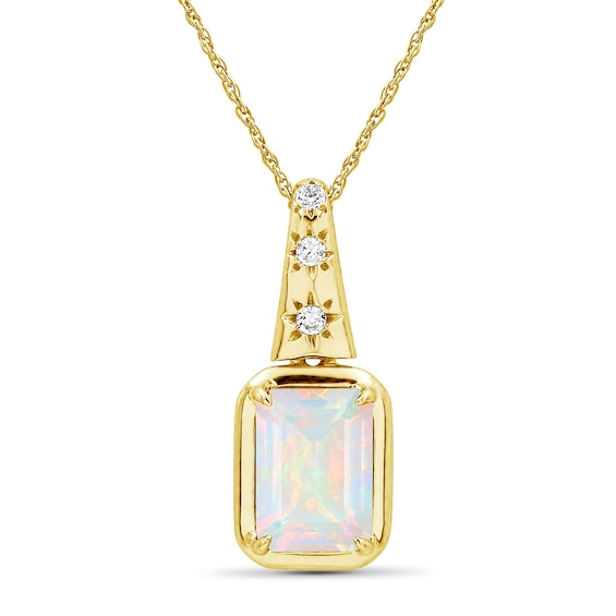 Emerald-Cut Lab-Created Opal and Lab-Created Sapphire Star Necklace in Sterling Silver with 14K Gold Plate - 18"