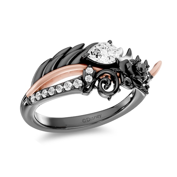 Enchanted Disney Villains Maleficent Onyx and 1/2 CT. T.w. Lab-Grown Diamond Ring in Sterling Silver and 14K Rose Gold Plate