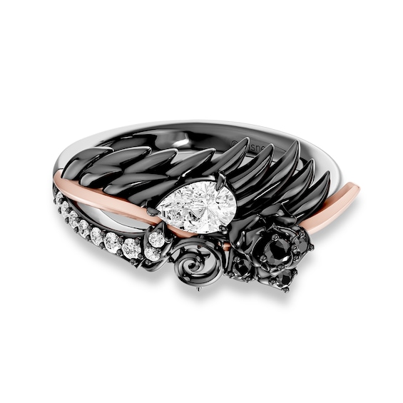 Enchanted Disney Villains Maleficent Onyx and 1/2 CT. T.w. Lab-Grown Diamond Ring in Sterling Silver and 14K Rose Gold Plate