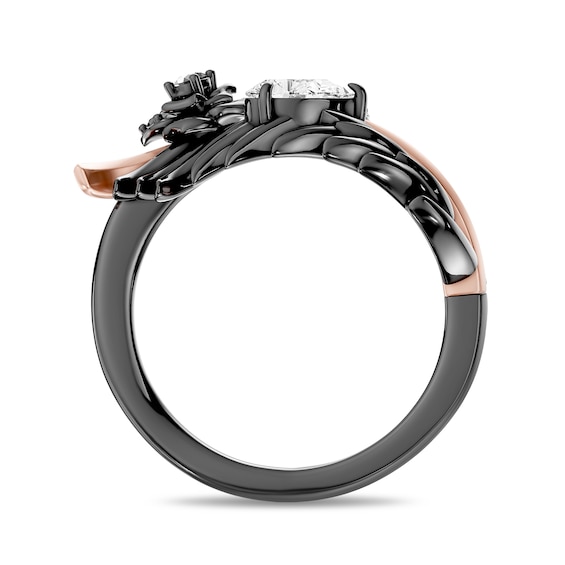 Enchanted Disney Villains Maleficent Onyx and 1/2 CT. T.w. Lab-Grown Diamond Ring in Sterling Silver and 14K Rose Gold Plate