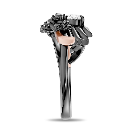Enchanted Disney Villains Maleficent Onyx and 1/2 CT. T.w. Lab-Grown Diamond Ring in Sterling Silver and 14K Rose Gold Plate