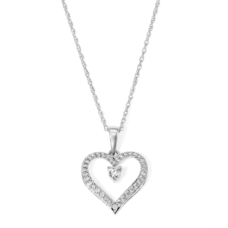 Main Image 1 of 1/5 CT. T.W. Diamond Dangle Heart Necklace in Sterling Silver - 18"